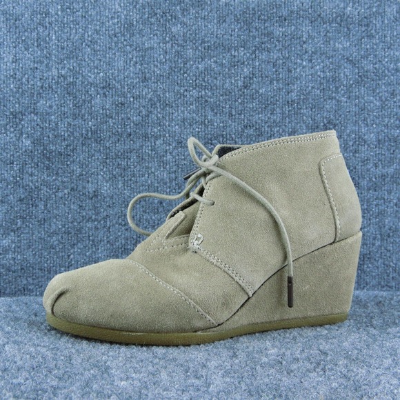 TOMS  Women Ankle Boots Brown Leather‎ Lace Up Size 6.5 Medium - Picture 1 of 6